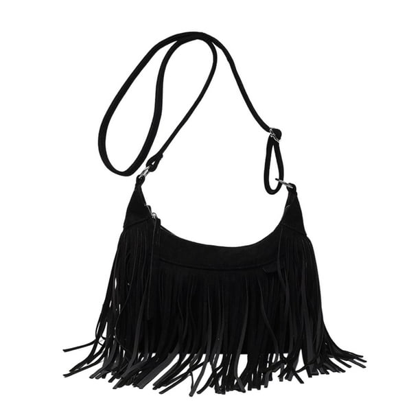 Bolso de hombro Jinwen con borlas negro