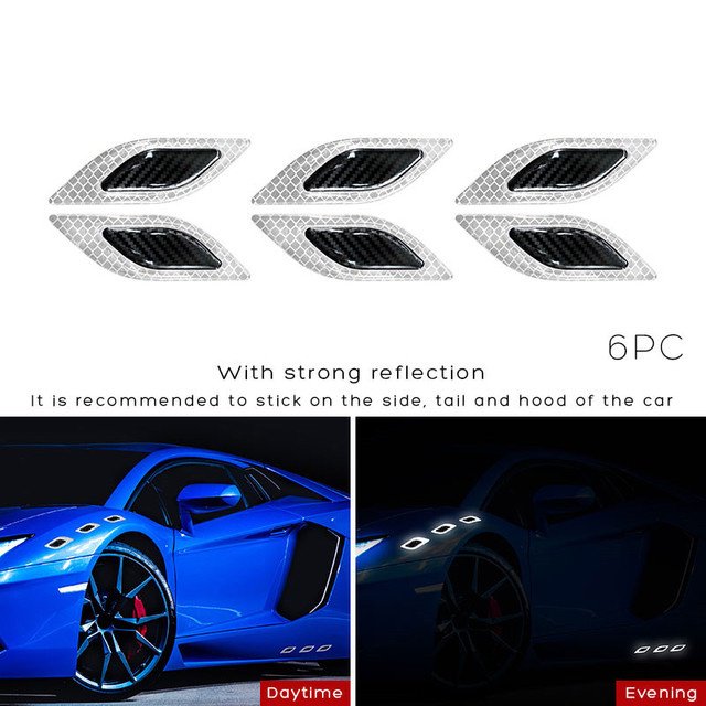 6 Pzs Tiras Reflectantes De Fibra De Carbono 3D Para Coche/Cinta De Advertencia De Seguridad/Calcomanías Reflectoras Seguras/Accesorios Exteriores Del