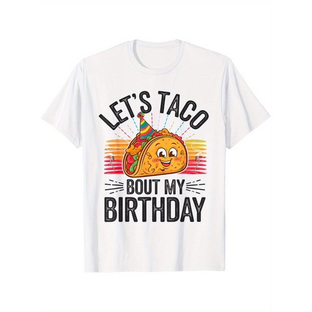 Camiseta divertida de fiesta mexicana: camiseta informal blanca de manga corta con gráfico de taco, sombrero mexicano y diseño de confeti, ajuste regular, lavable a máquina, impresión de buena calidad