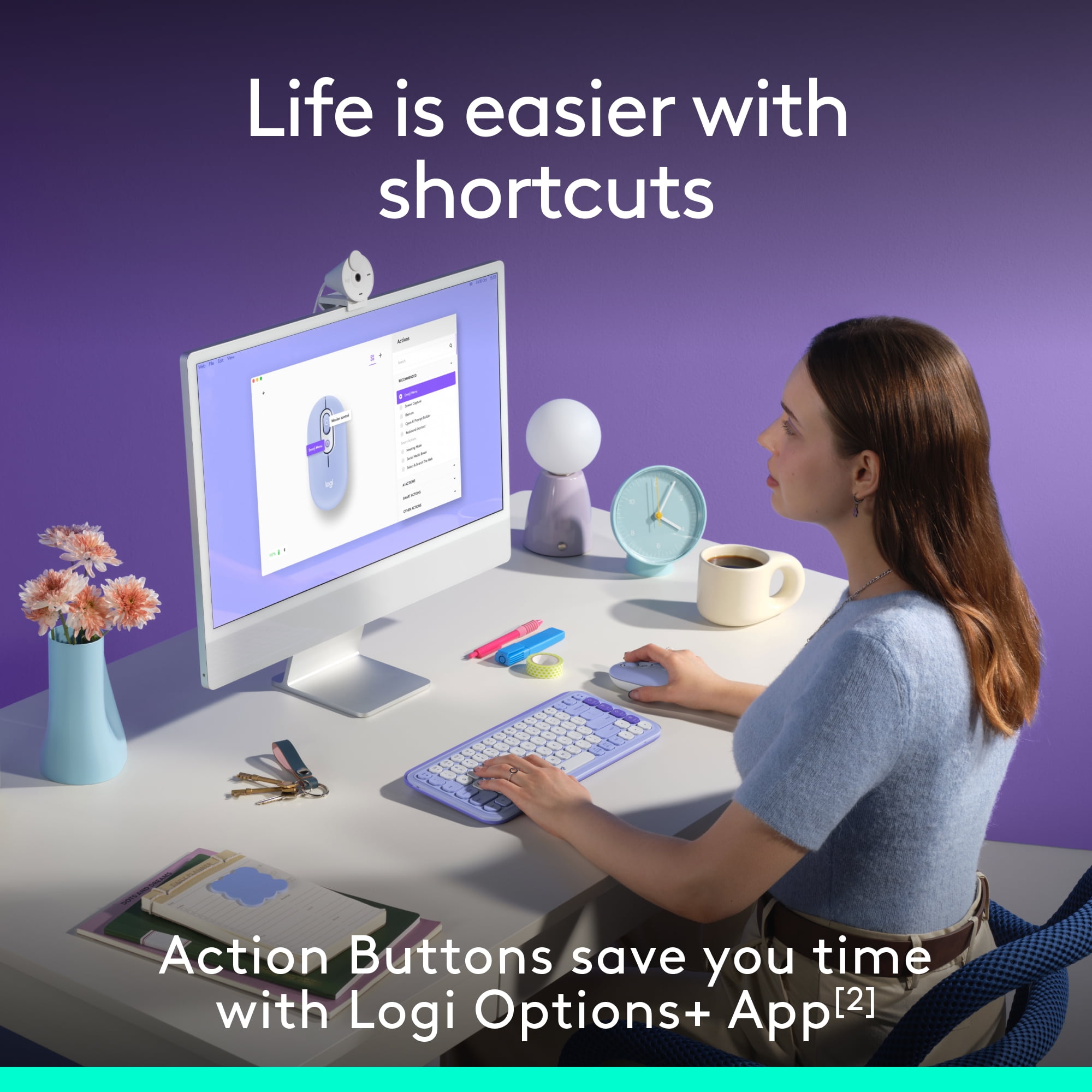 Logitech POP Mouse, Wireless, Customizable Emoji, SilentTouch Technology, Precision/Speed Scroll, Multi-Device, Lilac
