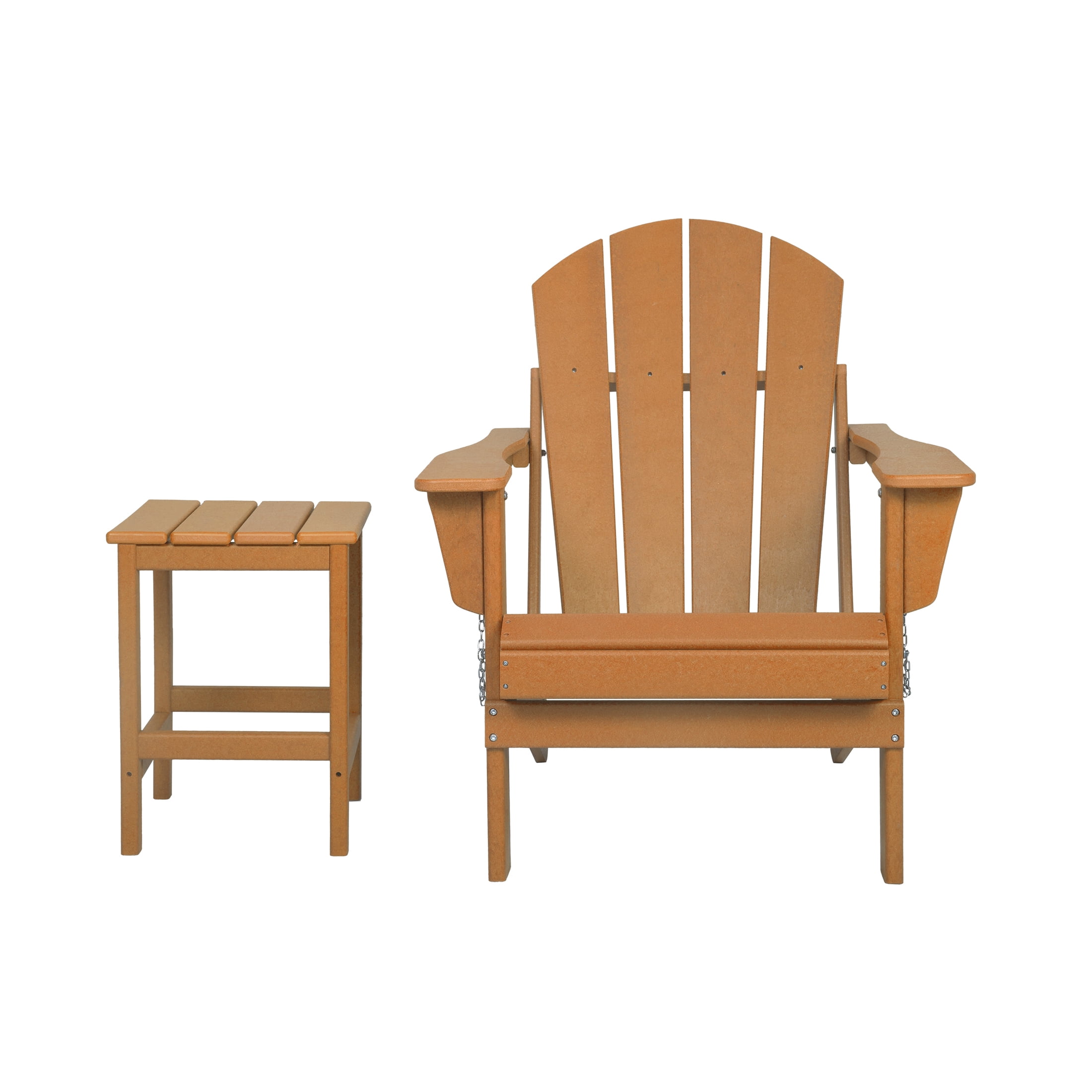 Adirondack Chair with Square Side Table Included for Outdoor Patio Garden Porch Seating, Orange