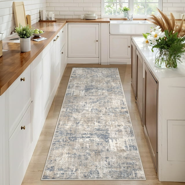 BERTHMEER 2'x6' Washable Abstract Runner Rugs for Hallway Kitchen Entryway Non-slip, Blue
