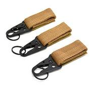 Tactical Ribbon Buckle Keychain Carabiners Nylon Belt Velcro Gear Keeper Quick Release for Molle Bags Webbing Attachment Strap Outdoor Sport Hiking Climbing Camping Hook Brown 3 Packs