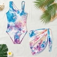 thumbnail image 3 of Xixirimido Vibrant Tie-dye Blue Print One Piece Swimsuit Set for Girls with Mesh Cover Up Skirt, One Shoulder Swimsuit Bathing Suit with Adjustable Strap, Size 17-18 Years, 3 of 7