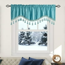 Btomtd Rod Pocket Valance Curtains with Fringed Detail Elegant Valances for Windows to Decorate Home Interior Windows Valances - 51.96"x18.11", Blue