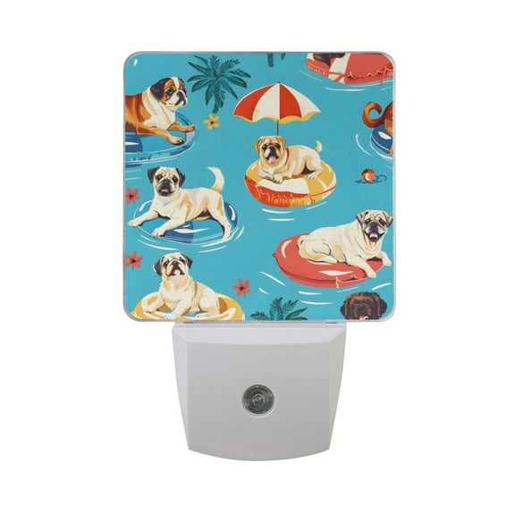 Cute Puppies Dog on Water Night Light 2 Pack LED Nightlight Plug into Wall Dusk to Dawn Sensor Soft White
