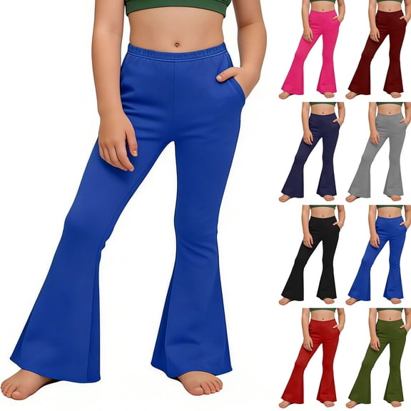 NAISIBABY Girls Flare Pants Size 8, Stretch Bell Bottom Elastic Waist with Side Pockets Kids Dance Yoga Sports Leggings (4-15T)
