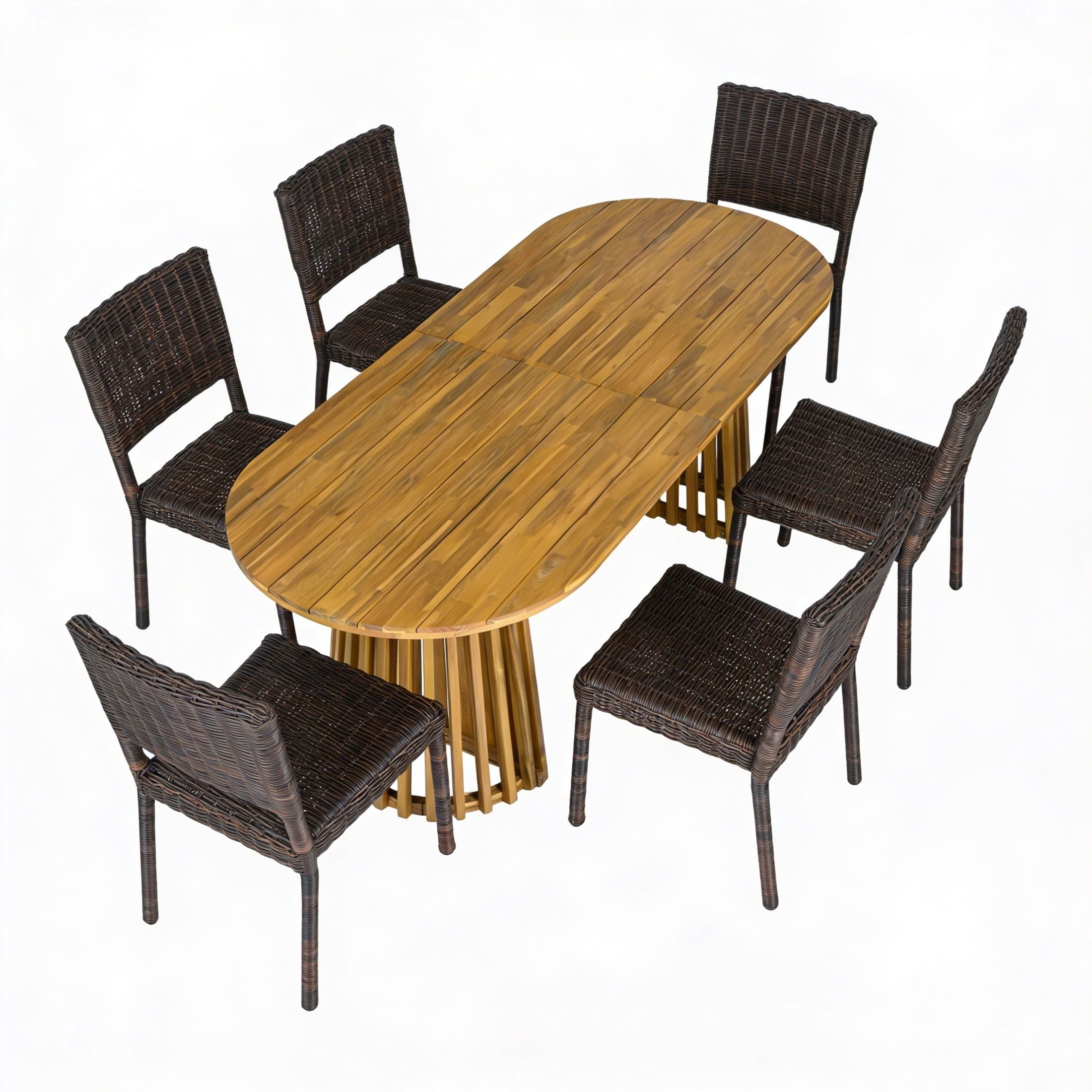 Christopher Knight Home 7-Piece Modern Outdoor Dining Set, 83" Teak Oval Table and Brown Rattan Chairs