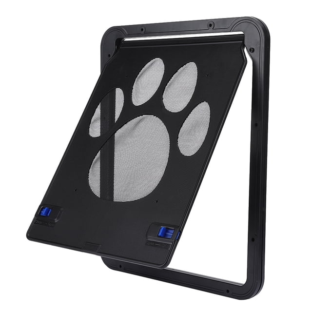 Puerta para mascotas Bling Bling de plástico negro con patrón de huella de perro