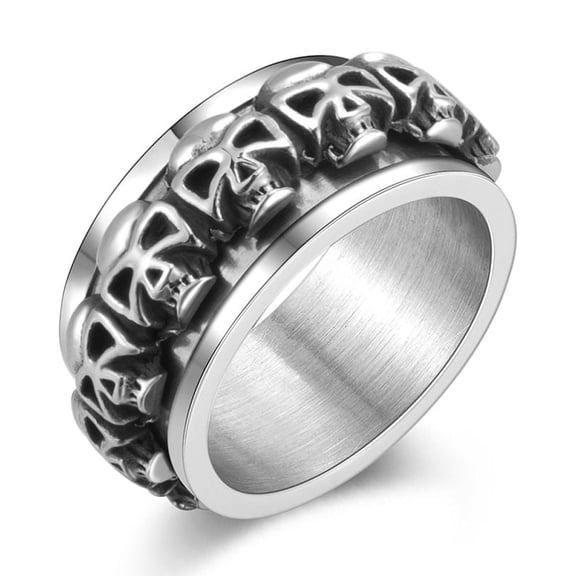 Stainless Steel Rotatable Finger Ring Spinner Fidget Band Anxiety Stress Relief Punk Ring for Men Women Silver Size 13(22.2mm)