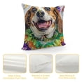 thumbnail image 4 of YINGXI Throw Pillow Cushion Cover, Basset Hound Dog Wearing a Jester Hat Neck Garland Bead Necklace, Decorative Square Accent Pillow Case,White Brown 22x22in, 4 of 5