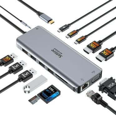 Selore USB C Docking Station for Laptop Dual Monitors, Upgrade14 in 1 Triple Monitor Docking Station Display USB C Hub Dual HDMI Adapter Dongle Triple 4K Docking Station for Dell/HP/Surface/MacBook