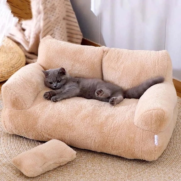 Fluffy Pet Sofa Bed for Small Dogs and Cats, Plush Soft Washable Dog and Cat Couch Bed with Raised Edges for Comfort and Support