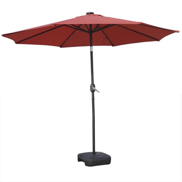 LeisureMod SUBL-9R 9 ft Sierra Modern Steel Market Patio Umbrella with Solar Powered LED & Tilt, Red