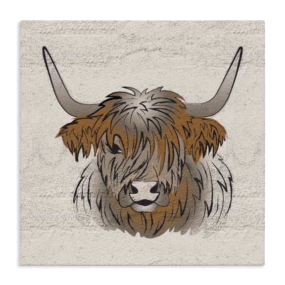 Stupell Industries Contemporary Highland Cow Drawing Canvas Art, 17 x 17, by Martina Pavlova