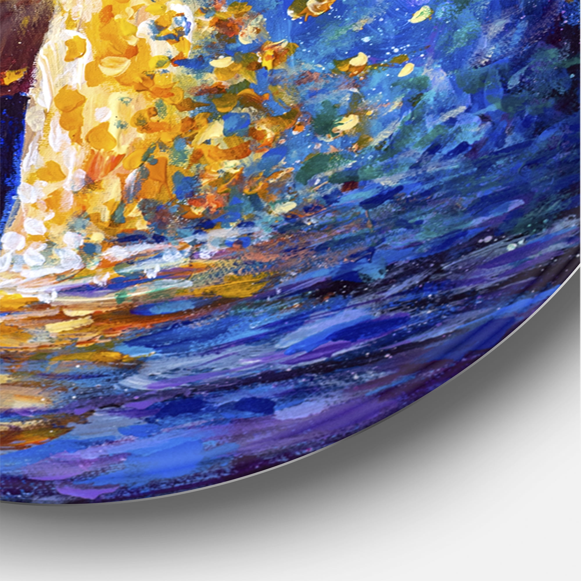 Designart 'Abstract Couple In Love Walks Under Glowing Umbrella' French Country Circle Metal Wall Art 23x23 - Disc of 23