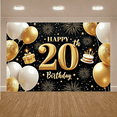 thumbnail image 6 of Golden Happy 20th Banner Gold Balloons 20th Birthday Display Fireworks Design Gift Box Birthday Backdrop for 20th Birthday Party Young Adults Indoor Decoration, 6 of 9
