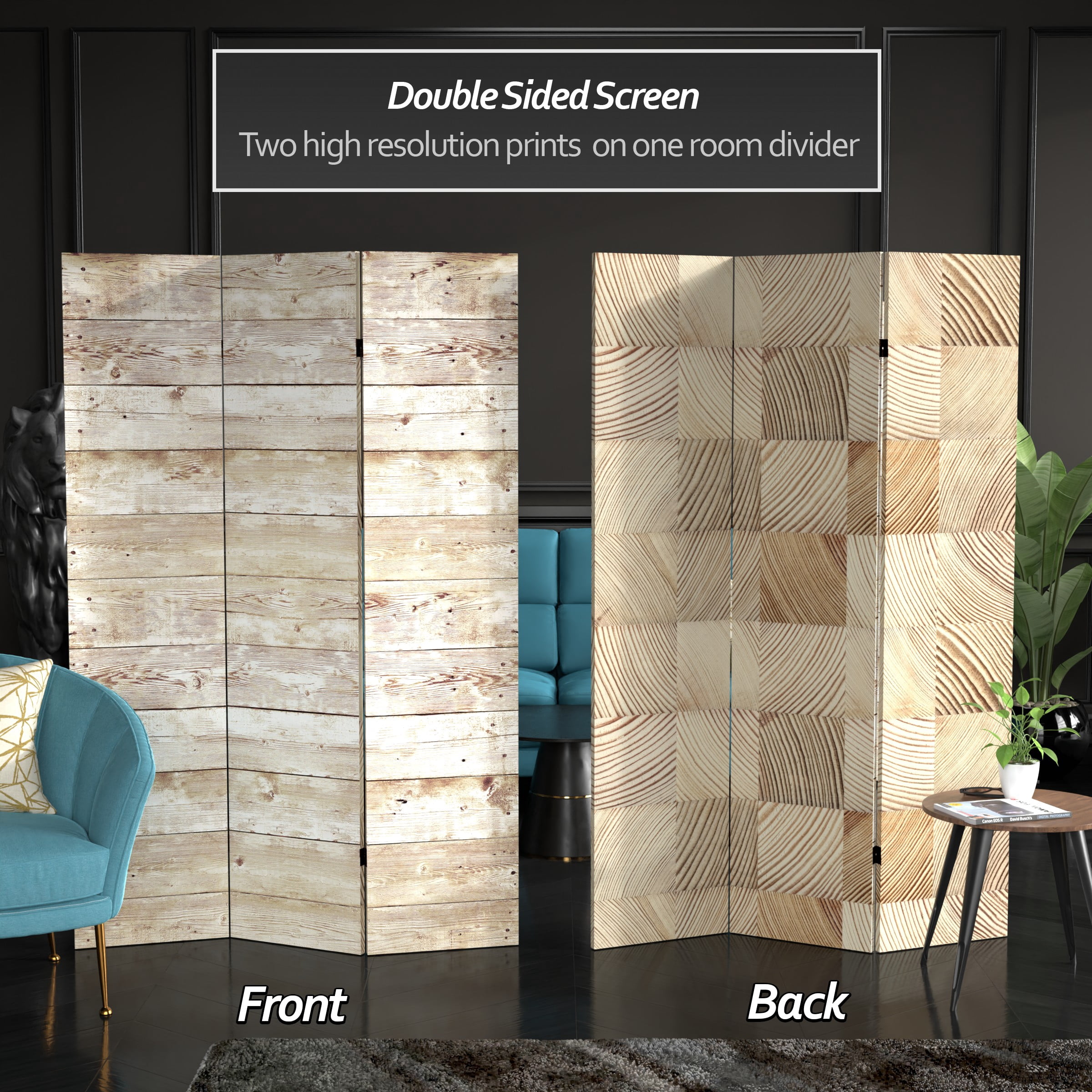 Oriental Furniture 6 ft. Tall Pale Wood Pattern Canvas Room Divider - 3 Panel
