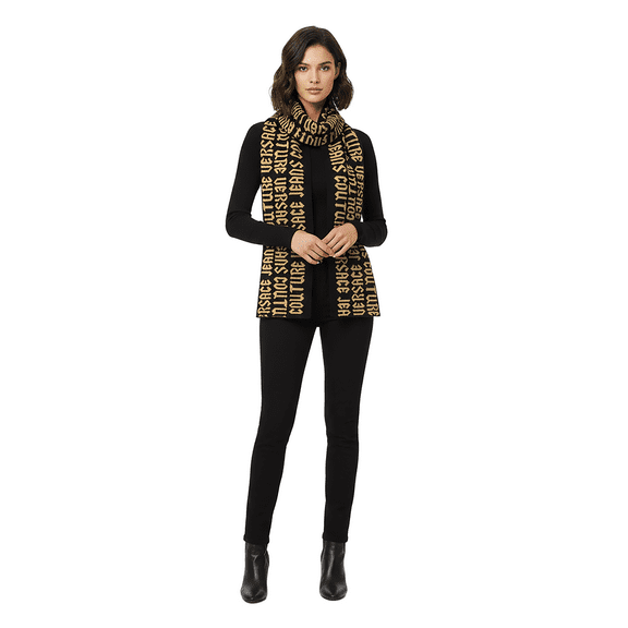 Versace Jeans Couture Gothic Signature Monochrome Black Gold Knitted Womens Scarf for Womens