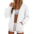 thumbnail image 2 of Oiangi Sweatshirt Cardigan Women Open Front Fleece Long Sleeve Sweater Fall Winter Cozy Warm Coat with Pockets White L, 2 of 8