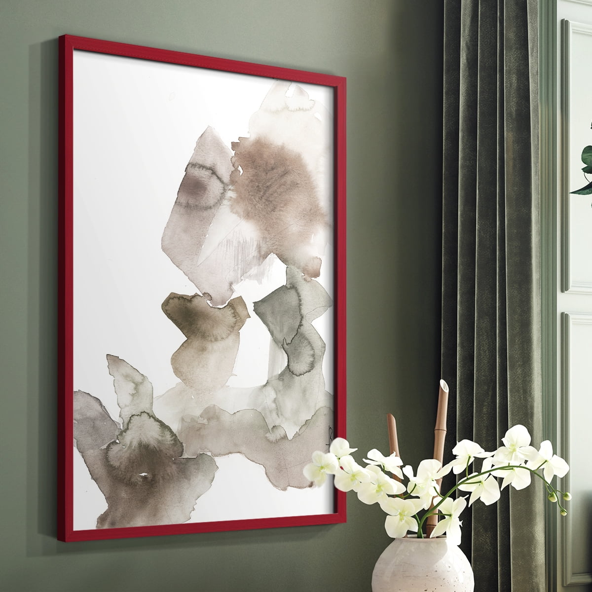 Untitled IX V31 Framed Print in Red Solid Wood Framed Print No Nail Hanging