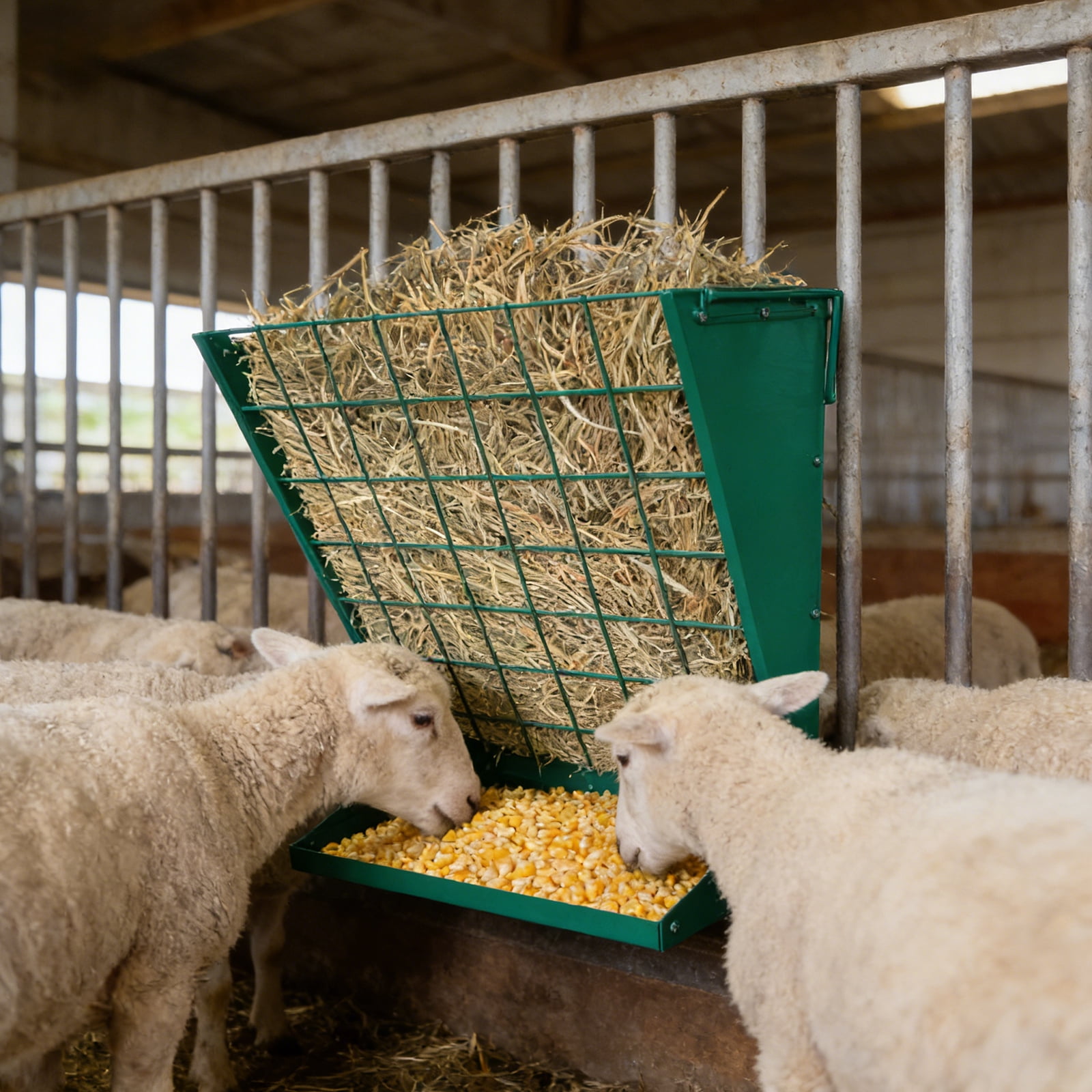Wall Mounted Hay Rack 2 in 1 Hay & Grain Livestock Feeder | Heavy Duty Galvanized Steel Wall Mount Hay Rack with Adjustable Distance for Goats Sheep Horse Cattle
