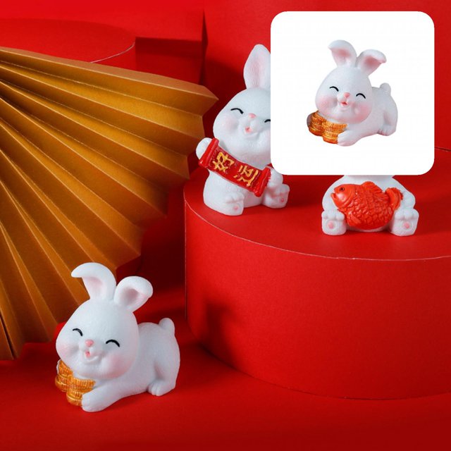 Bunny Sculpture Adorable Vivid Decorative Handmade Photo Props Year of The Rabbit Mascot Statue Home Decor