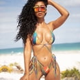 thumbnail image 4 of Knotted String Triangle Bikini High Cut Cheeky Bikini Set Women's Floral Printed Swimsuit, 4 of 5