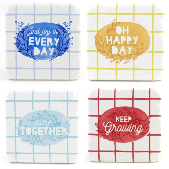 Tabletop Colorful Check Pattern W/Text Resin Set Of Four Cb176127