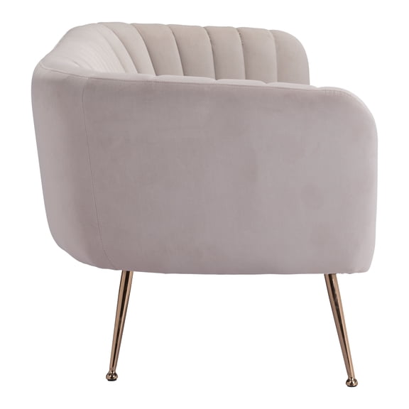 ZUO Deco Modern Polyester Velvet Upholstered Sofa in Beige & Gold