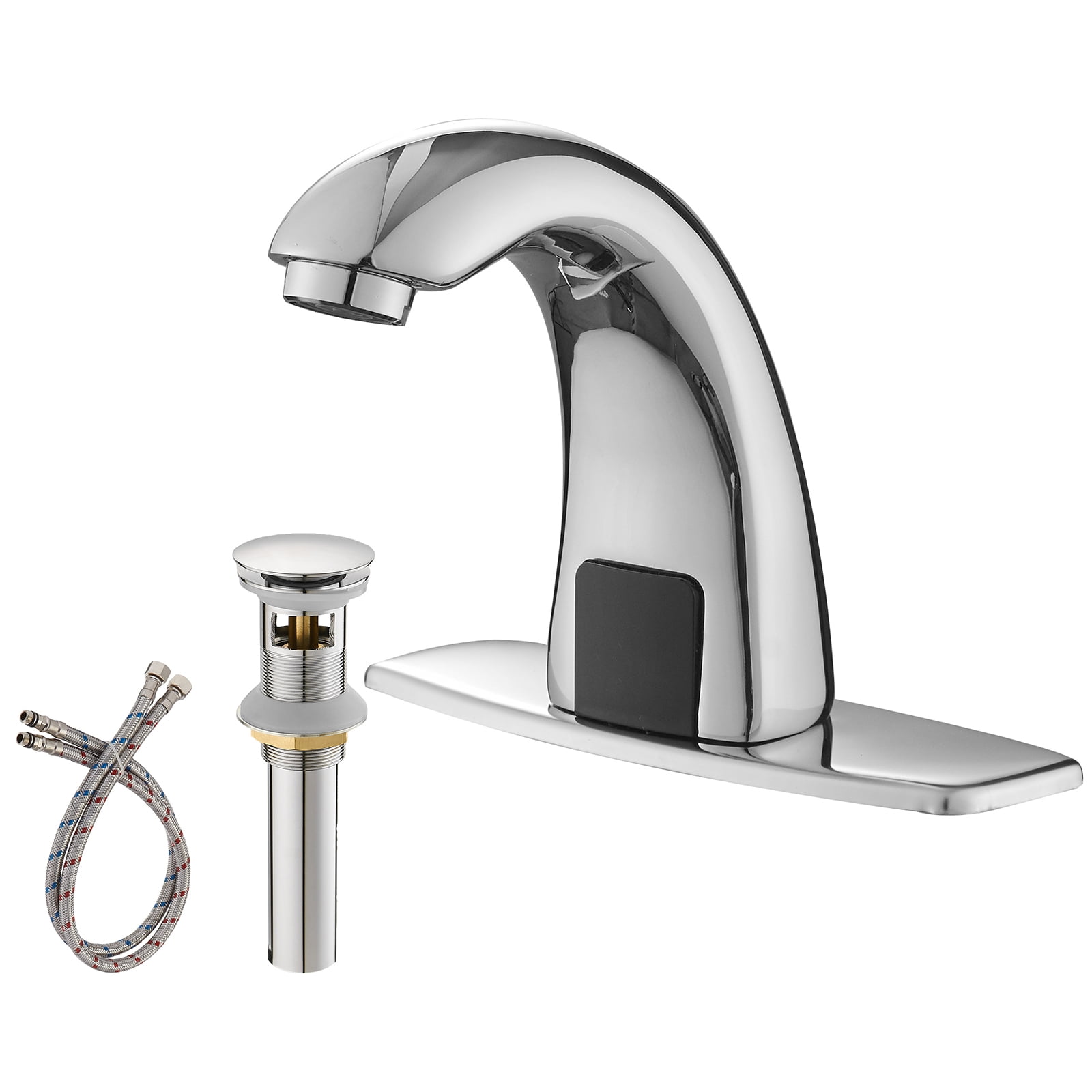 BWE Sensor Touchless Chrome Bathroom Sink Faucet with Single Hole Plate
