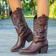 thumbnail image 4 of SACFOF Cowboy Boots for Women, Mid Calf Cowgirl Boots Embroidered Mid Calf Chunky Heel Western Boots Brown Black US5-10.5, 4 of 7