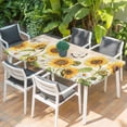 thumbnail image 2 of Yellow Sunflowers Table Cloths for 4 Foot Rectangle Tables, Country Farm Butterfly Flower Light Beige Patio Waterproof Elastic Fitted Tablecloths, Washable Rectangular Table Cover for Camping, 2 of 8