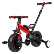 Koiauber Balance Bicycle with Push Handle 6 in 1 Folding Push Bike with Training Wheels Pedals,