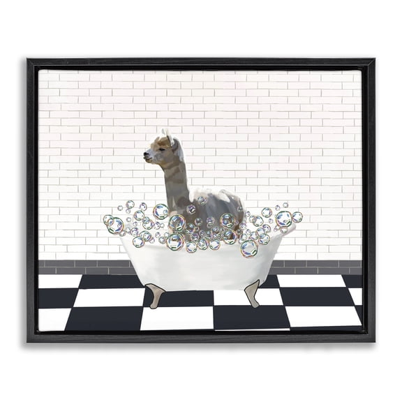 Stupell Industries Modern Llama Bathroom Tub Black Floating Frame Canvas Art, 21 x 17, by Amelia Noyes
