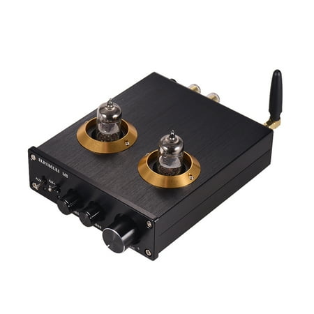 Mini HiFi Digital Audio Power Amplifier Stereo Amp with Dual 6J2 Vacuum Tubes BT AUX Inputs Treble Bass Controls