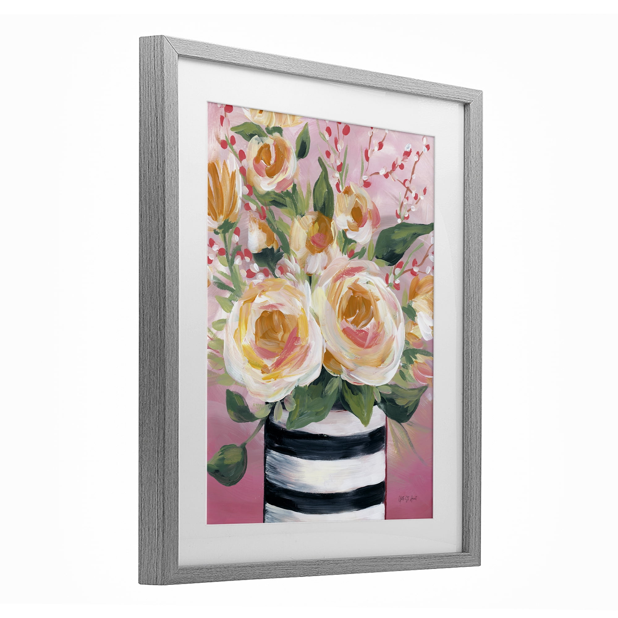 Stupell Industries Spring Blooms in Striped Vase Gray Framed Print Under Glass, design by Yvette St. Amant