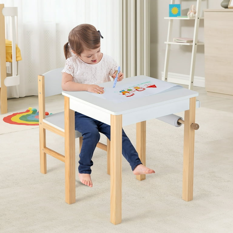 Costway Kids Table & Chair Set Children Wooden Toddler Drawing Art