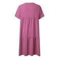 thumbnail image 5 of Kcodviy Robe Femme Décontractée Unie Robe Midi pour Femme Couleur Manches Courtes V Décontractée Robe à Col en V Robe Ample à Coutures au Cou, 5 of 5
