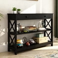 thumbnail image 3 of HomGarden 3-Tier Narrow MDF Console Table W/Drawer & Shelves, Modern Sofa Entryway Table, Black, 3 of 10