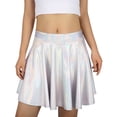 thumbnail image 2 of HDE Women's Casual Fashion Flared Pleated A-Line Circle Skater Skirt Silver Holographic M, 2 of 6