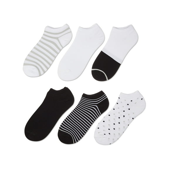 MeMoi Women's 6 Pair Pack Stripes Low Cut Socks - Womens - Female, 4-10, White Multi