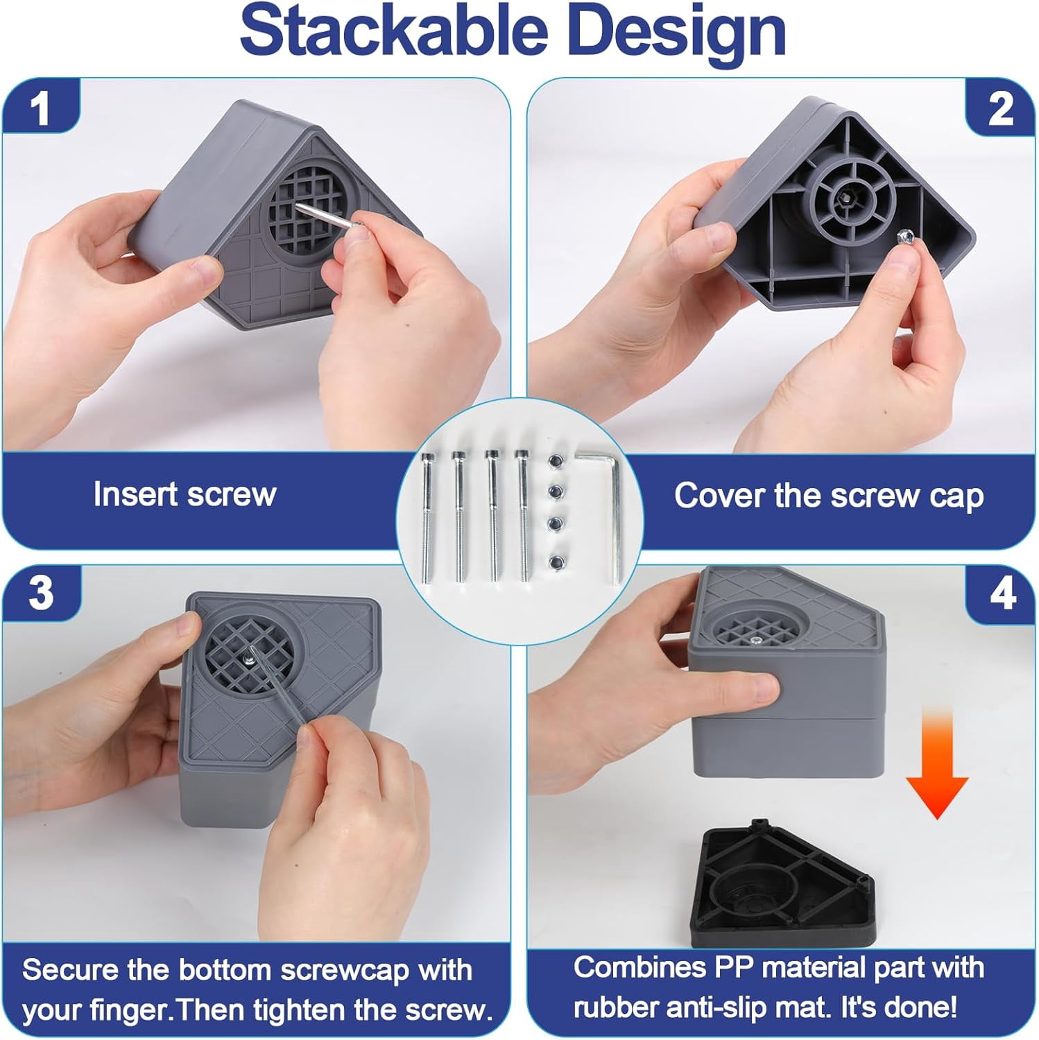 4Pcs Anti Vibration Pads for Washing Machine, Stops Washer Dryer Moving, Prevents Noise, Vibration Transfer, Antivibration Stabilizer Support Feet (Increase3.14in)