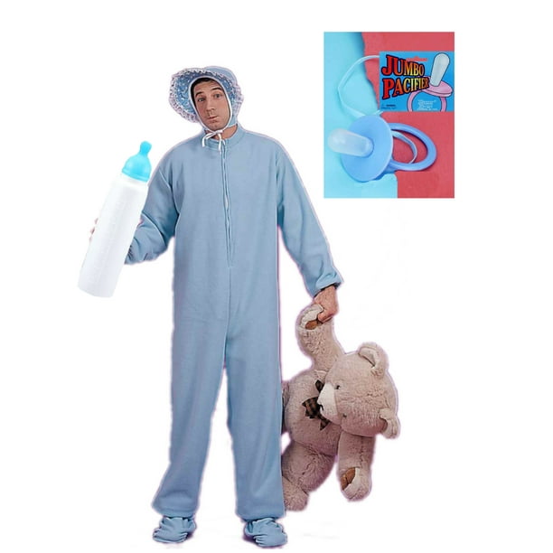 Adults Mens Giant Baby Boy Blue Onesie Pajamas Bottle And Pacifier