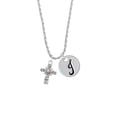thumbnail image 2 of Delight Jewelry Silvertone Scroll Cross with Pink Crystal Silvertone Script Initial Disc - J - Charm Necklace, 20"+3", 2 of 4