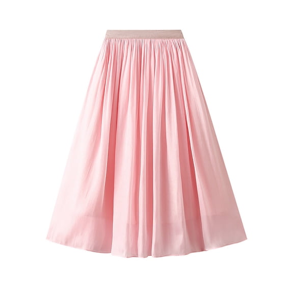 Summer Hot Saving! ITSUN Women's Solid Mesh Skirt High Waist A-line Skirt Elegant Half Length Skirt Pink Free Size