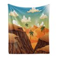 thumbnail image 1 of Desert Soft Flannel Fleece Blanket, Cliffs Valley Landscape Along Palm Trees on Plateau Sahara Egyptian Travel, Cozy Plush for Indoor and Outdoor Use, 70" x 90", Redwood Multicolor, by Ambesonne, 1 of 5
