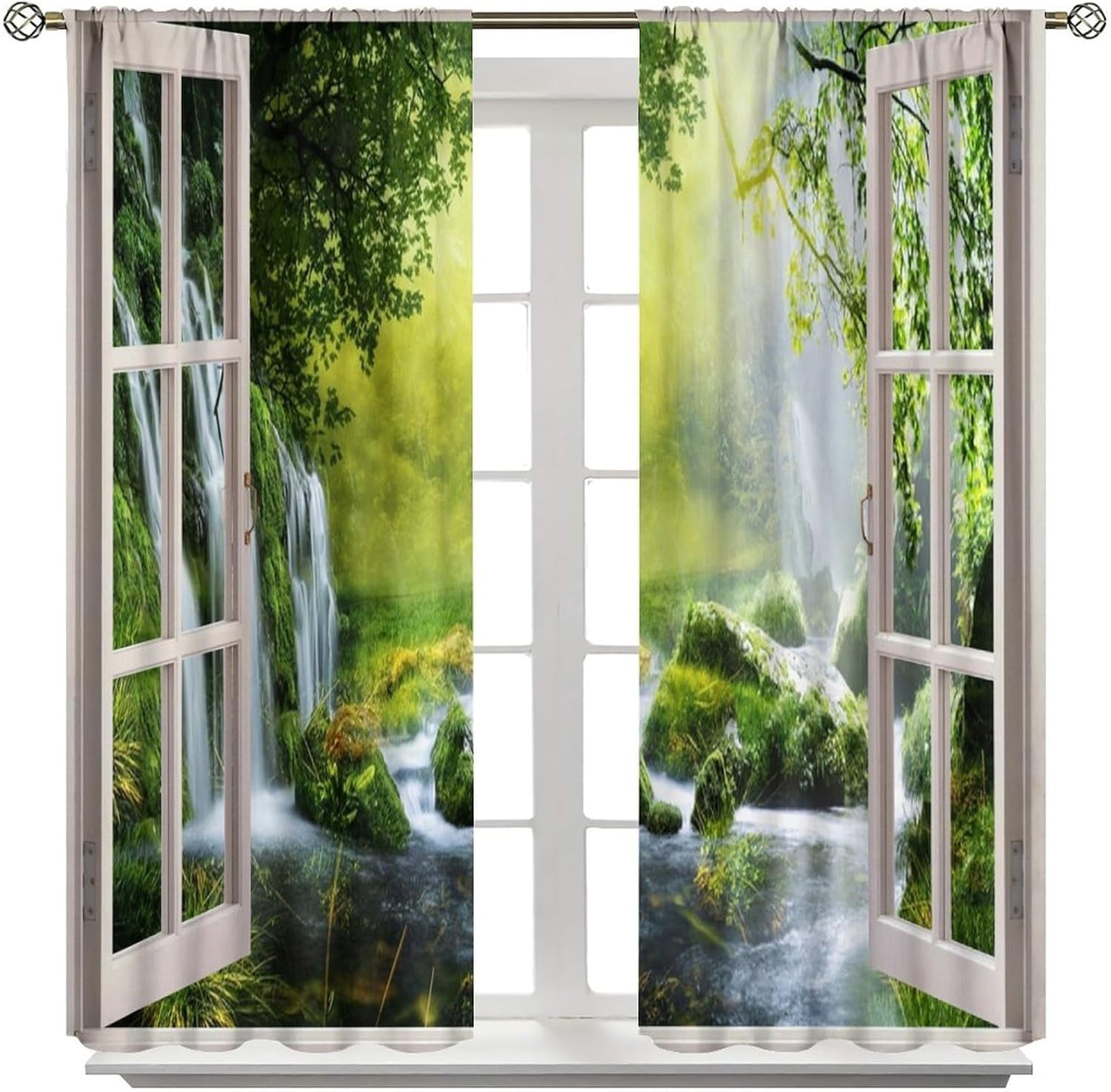 Forest Tree Blackout Curtains,Nature Waterfall Tree Landscape Scenery Theme Print Window Drapes Decor for Bedroom Living Room 84x84in