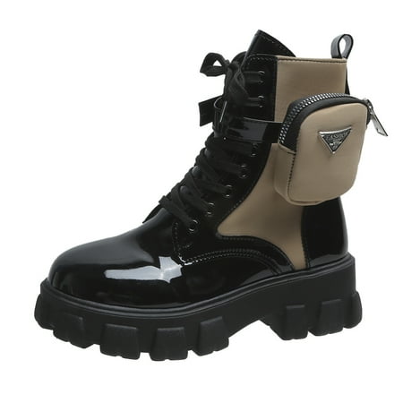 

Women‘s Ankle Boots And Booties Color-block Lace-up Combat Boots Pocket Decor Martin Boots