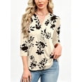 thumbnail image 5 of VDJ Womens Tops 3/4 Length Sleeve Button V Neck Casual Shirts Floral Loose Fit Work Blouses for Ladies Summer Fall Clothes Size S, 5 of 7